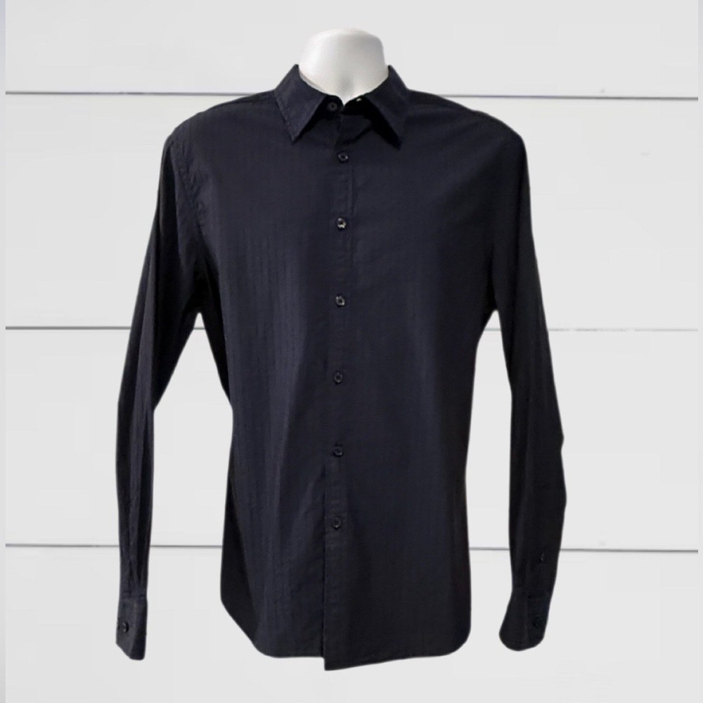 Kenneth Cole New York Men’s Blue Dress Shirt with Tonal Stripes - Size Large